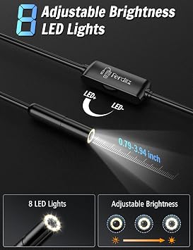 1920P HD Endoscope Inspection Camera, 32.8ft Semi-Rigid Camera | IP67 Waterproof Drain Pipe Borescope with 8 Adjustable LED Lights, Gadgets Tool for iOS 9+ Android 6+