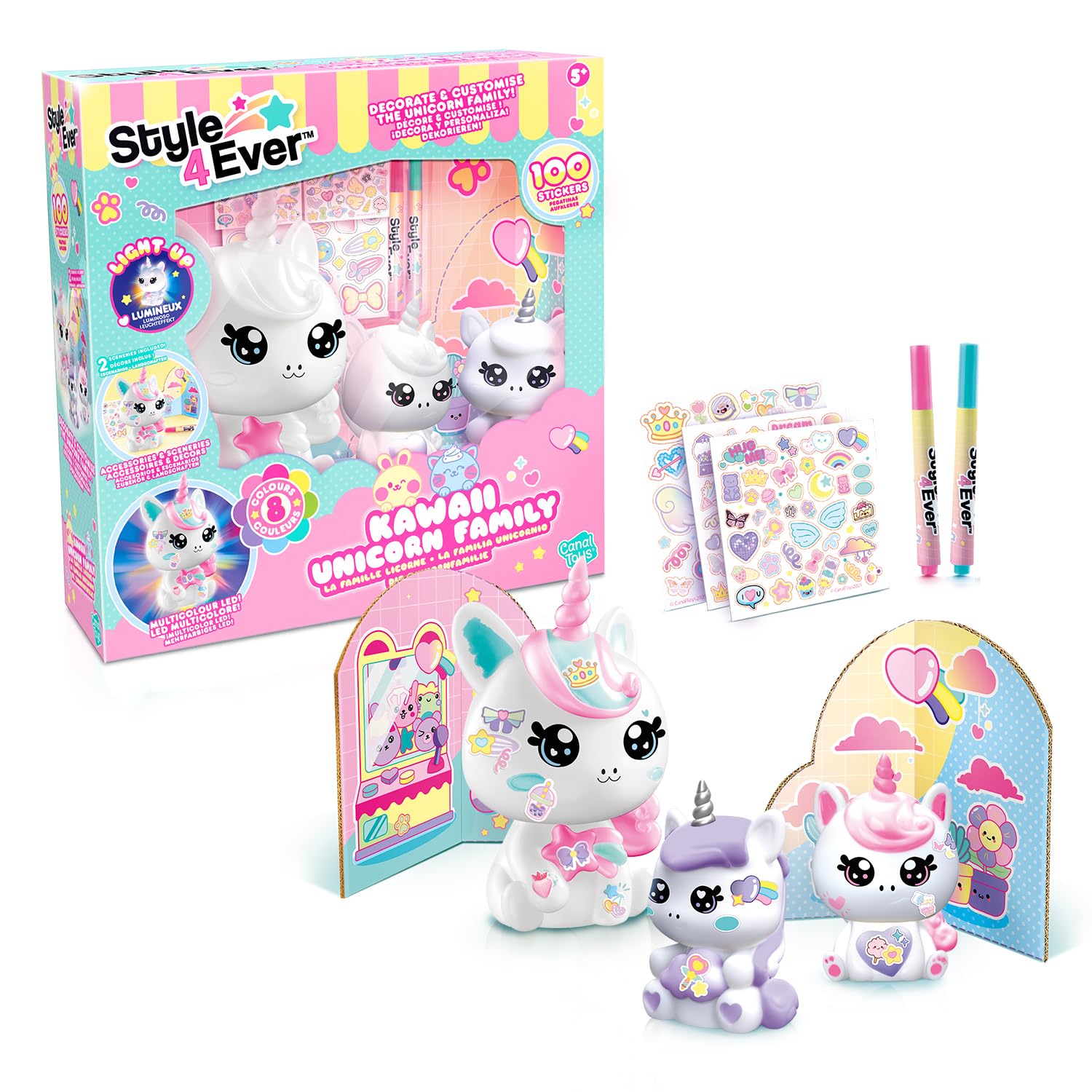 Canal Toys - Style 4 Ever OFG 287- DIY Unicorn Family LED Light Up, Decorate Your Figure with Marker and Sticker, 1 Set, White