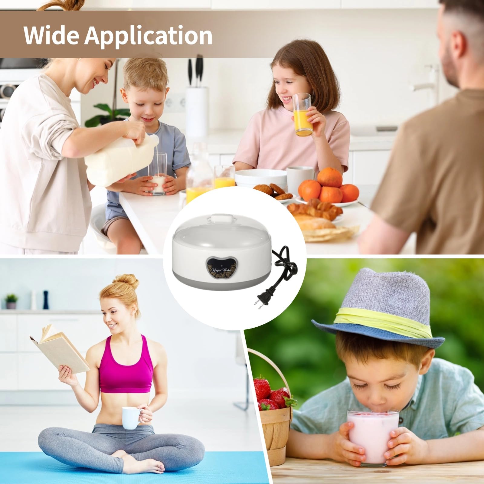 Máquina para hacer yogurt de 15 W, máquina automática de yogur de acero inoxidable de 1,2 L con 5 tarros de vidrio de sellado hermético, temperatura constante automática, calefacción PTC, máquina de