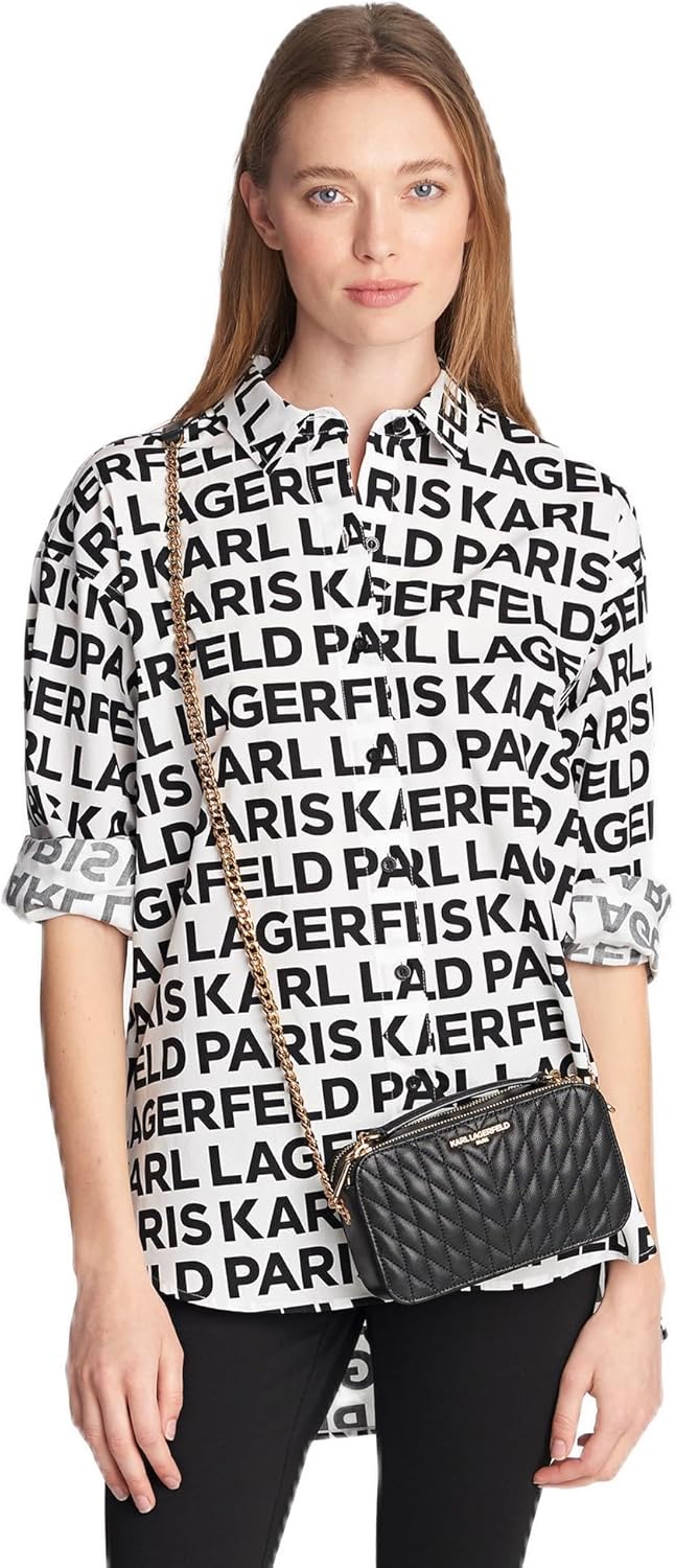 Karl Lagerfeld Womens All Over Print Everyday Essential Button Down