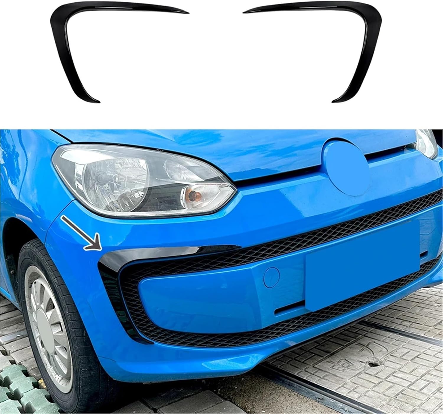 Compatible with VW UP 2011-2015 Front Wind Knife Spoiler Car Sticker Grille Exterior Car Body Kit Glossy Black(Carbon Black Look)