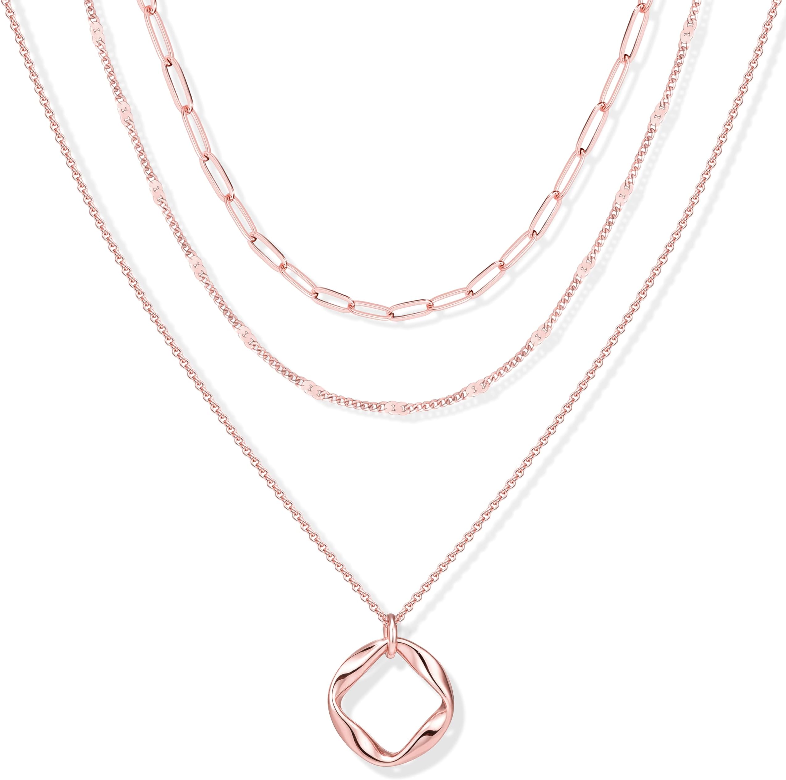 Layered Gold Necklaces for Women, Stackable Dainty 14K Gold Silver Plated Trendy Simple Heart Diamond Cross Bow Circle Pendant Paperclip Choker Dot Chain Necklace,Jewelry Set Gifts for Women