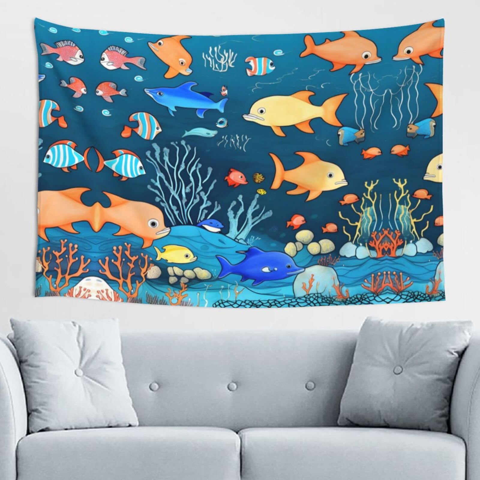 ZZYYDS Blue underwater world of fish Wall Decor Tapestry 60x40in, Wall Hanging, Home Decor, Dorm Decor, Porch Tapestry, etc.