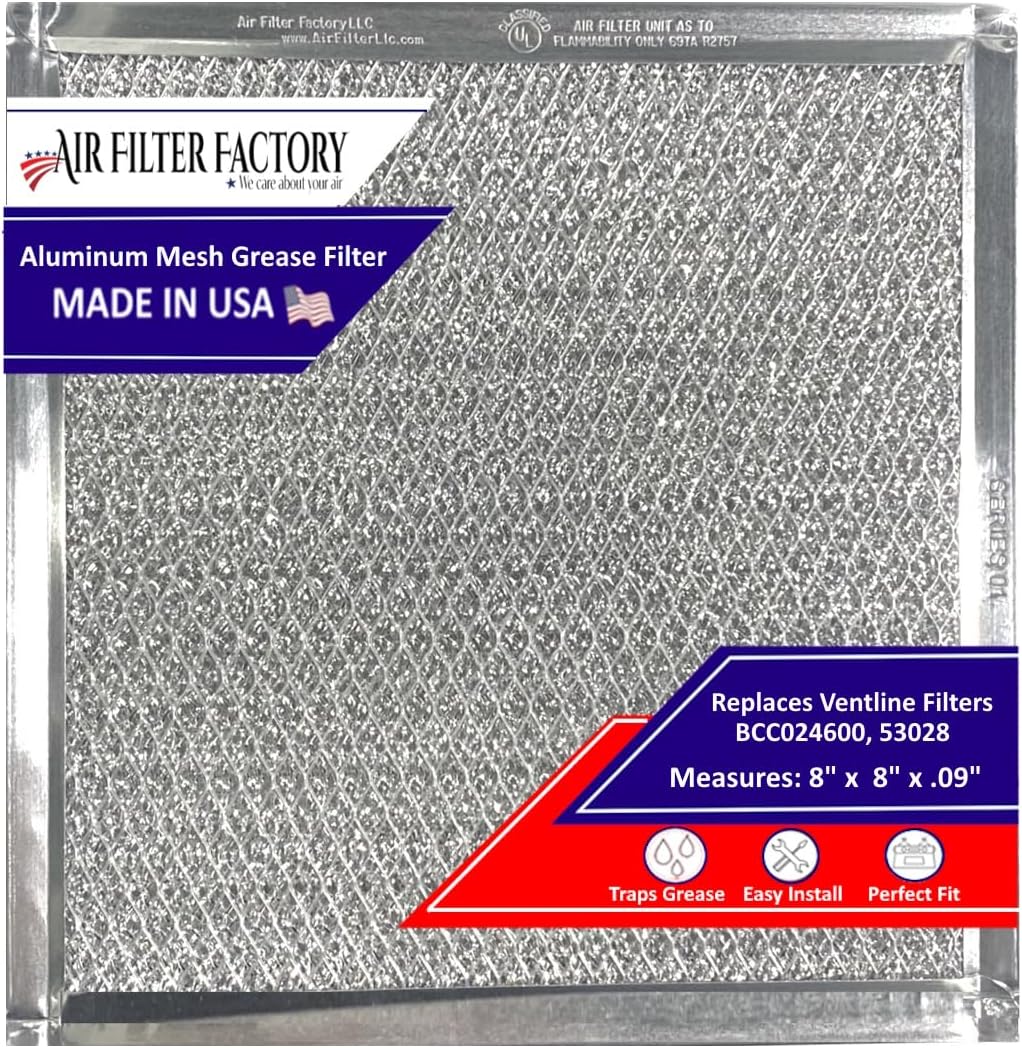 Grease Filter Replacement For BCC024600, 53028, VNF-2M03-2 Ventline Hood Vent 8 X 8 X 3/32 Inches 12-Ply Microwave Oven Aluminum Filter