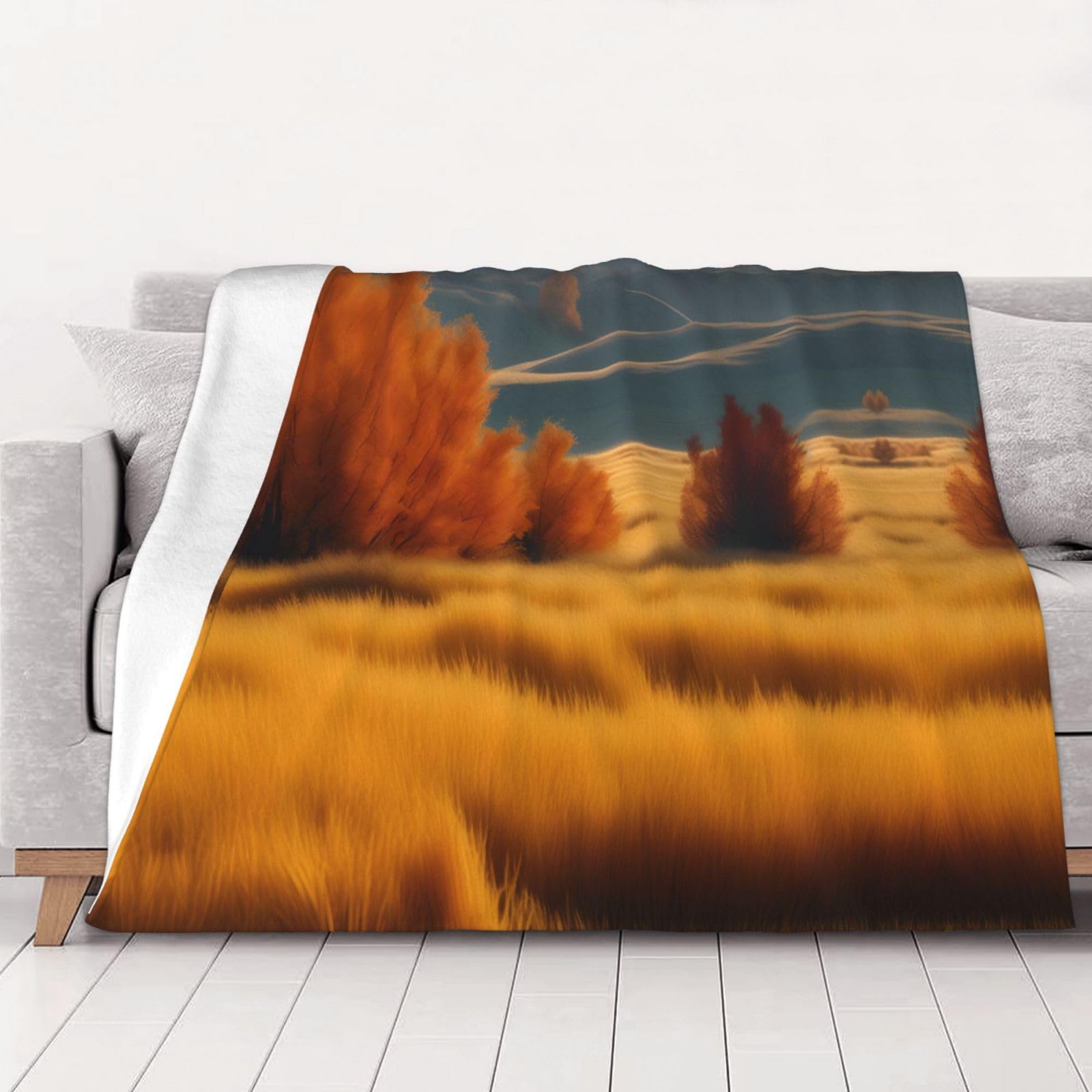 Couverture polaire flanelle premium au design paysage automnal doré