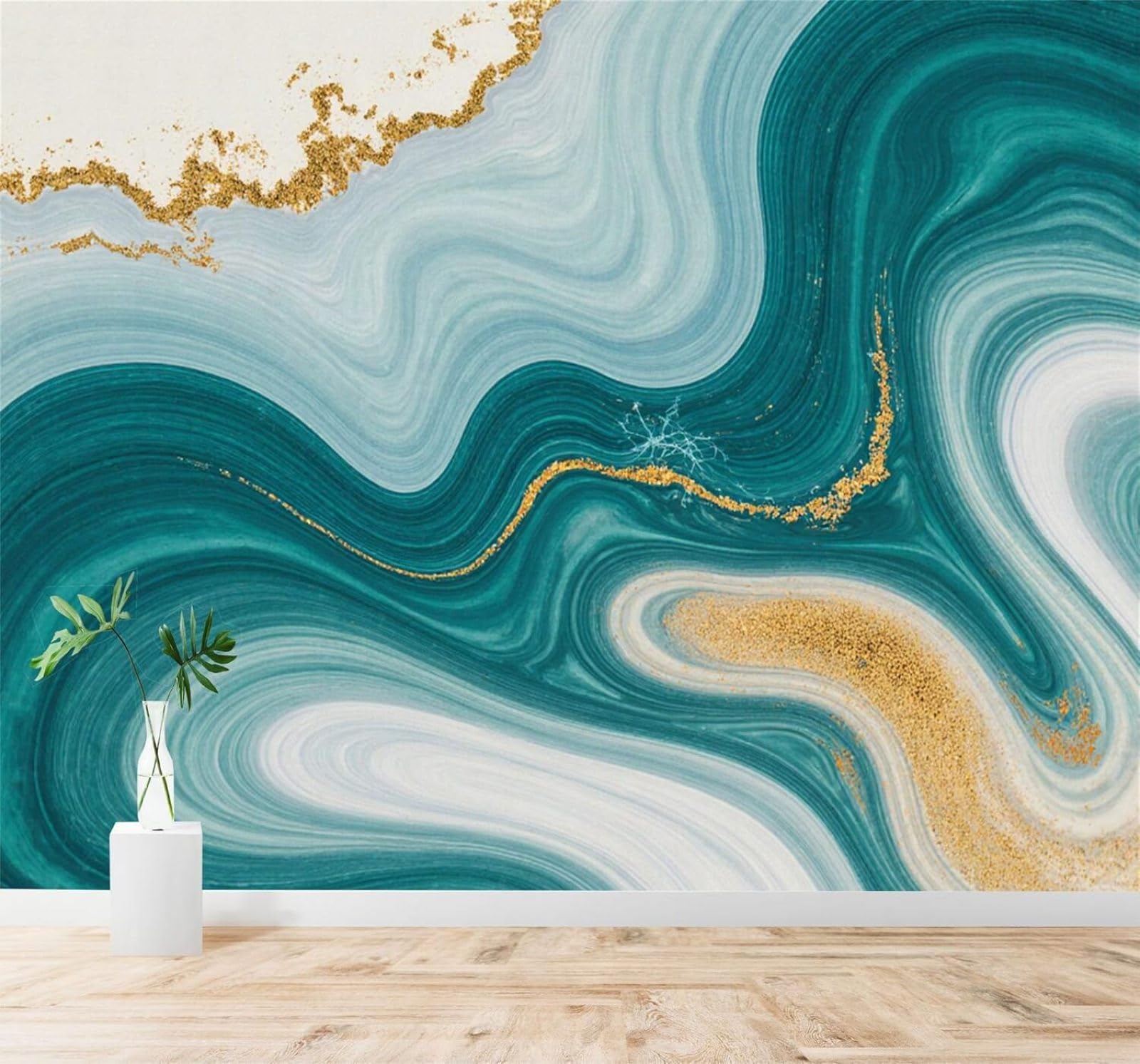 Xlming 250Cm×170Cm(B×H) Abstract Waves Gold Accents Marble Texture 3D Wallpaper Silky Texture Home Study Office Grey Dining Room Sofa Bedroom Living Room Tv Backdrop-250Cm×170Cm