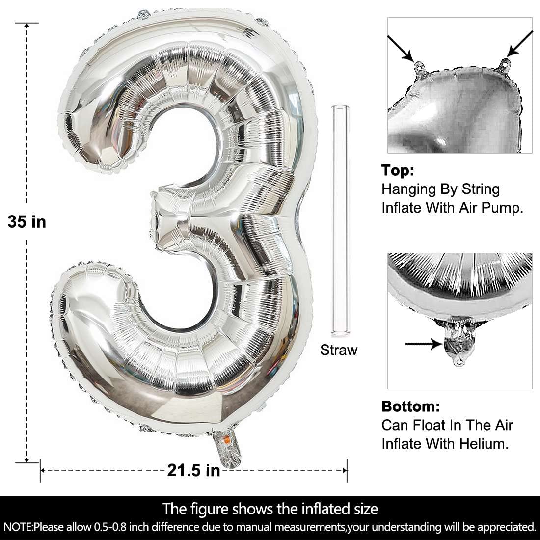Amazon.com: 40 Inch Large Silver Number 3 Balloon Extra Big Size