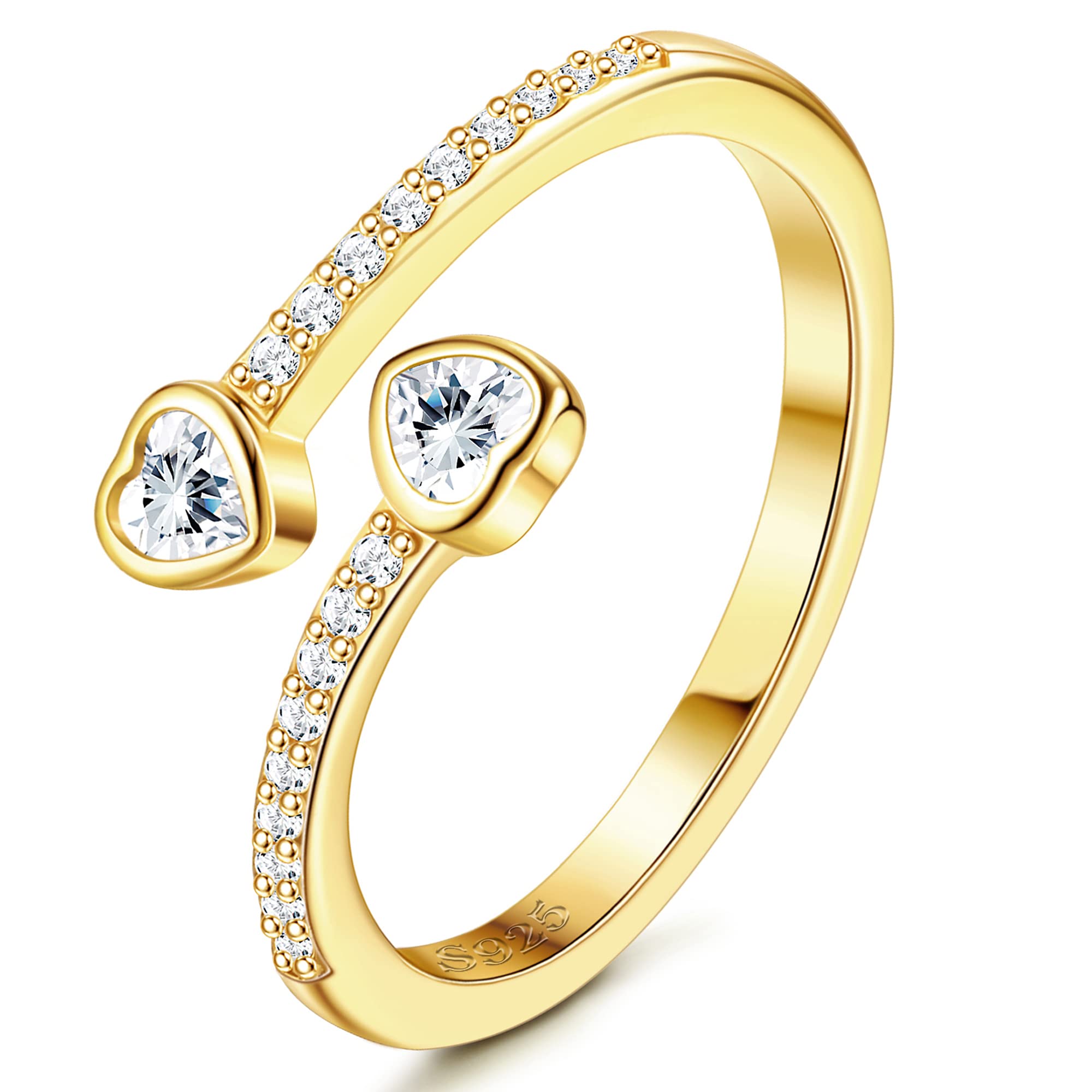 JeweBella Anillos Mujer Ajustable Plata de Ley 925 con Circonita Corazón Anillo Clásico Minimalista Abierto Anillos Mujer para Alianza Aniversario Bodas Compromiso Plata/Oro/Oro Rosa