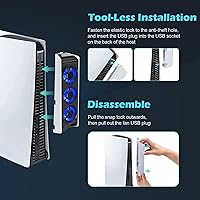 Vista 7 de Cooling Fan for PS5 Accessories, Upgraded Auto Temperature Control for PS5 Cooling Fan with 3 Blue LED Light, USB 3.0 Hubs, Efficient for PS5 Cooler