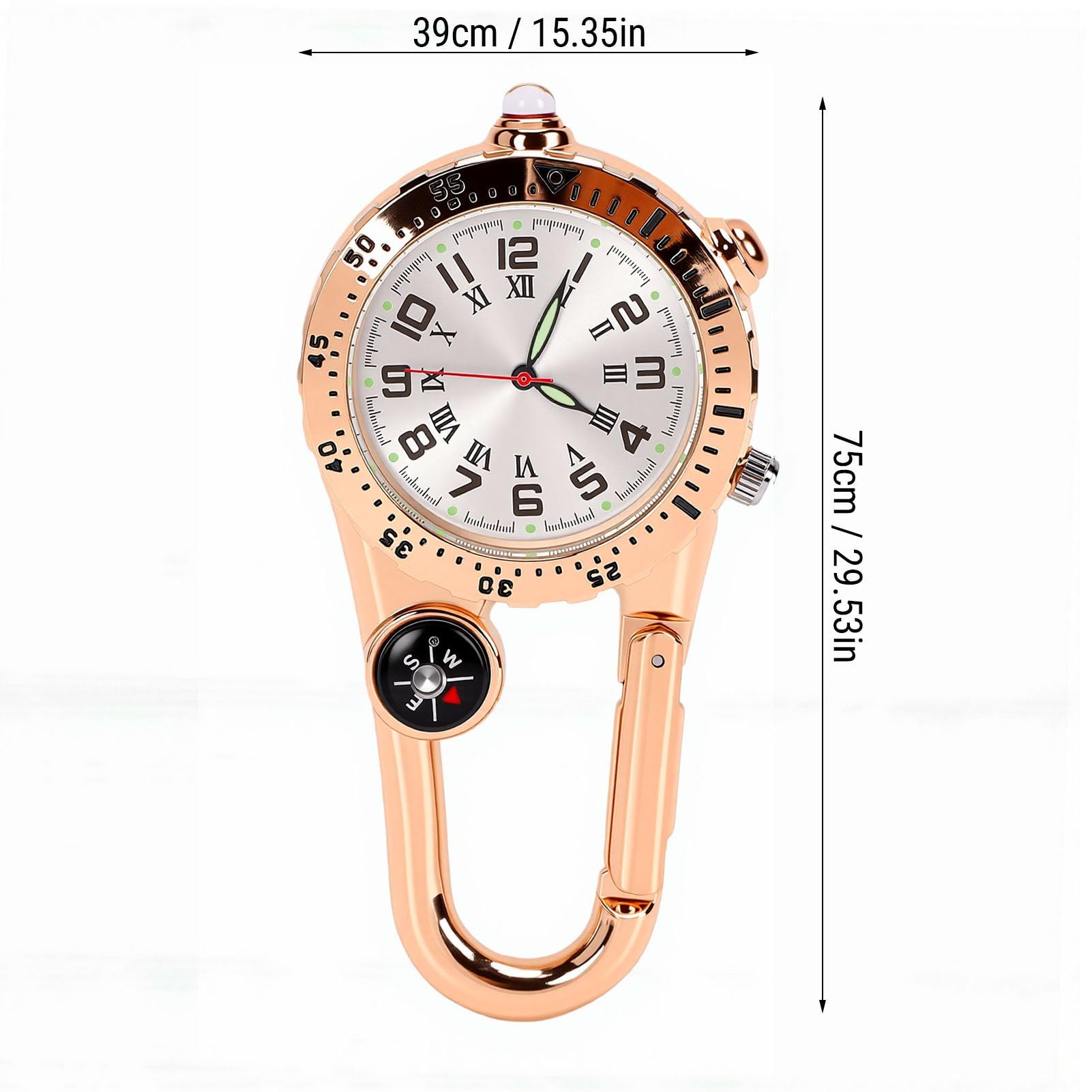 ZJchao Orologio con Moschettone e Bussola, Clip da Tasca, Impermeabile, Antiurto, Quadrante Luminoso, in Acciaio Inossidabile, Ideale per Escursionismo, Campeggio e Avventure All'