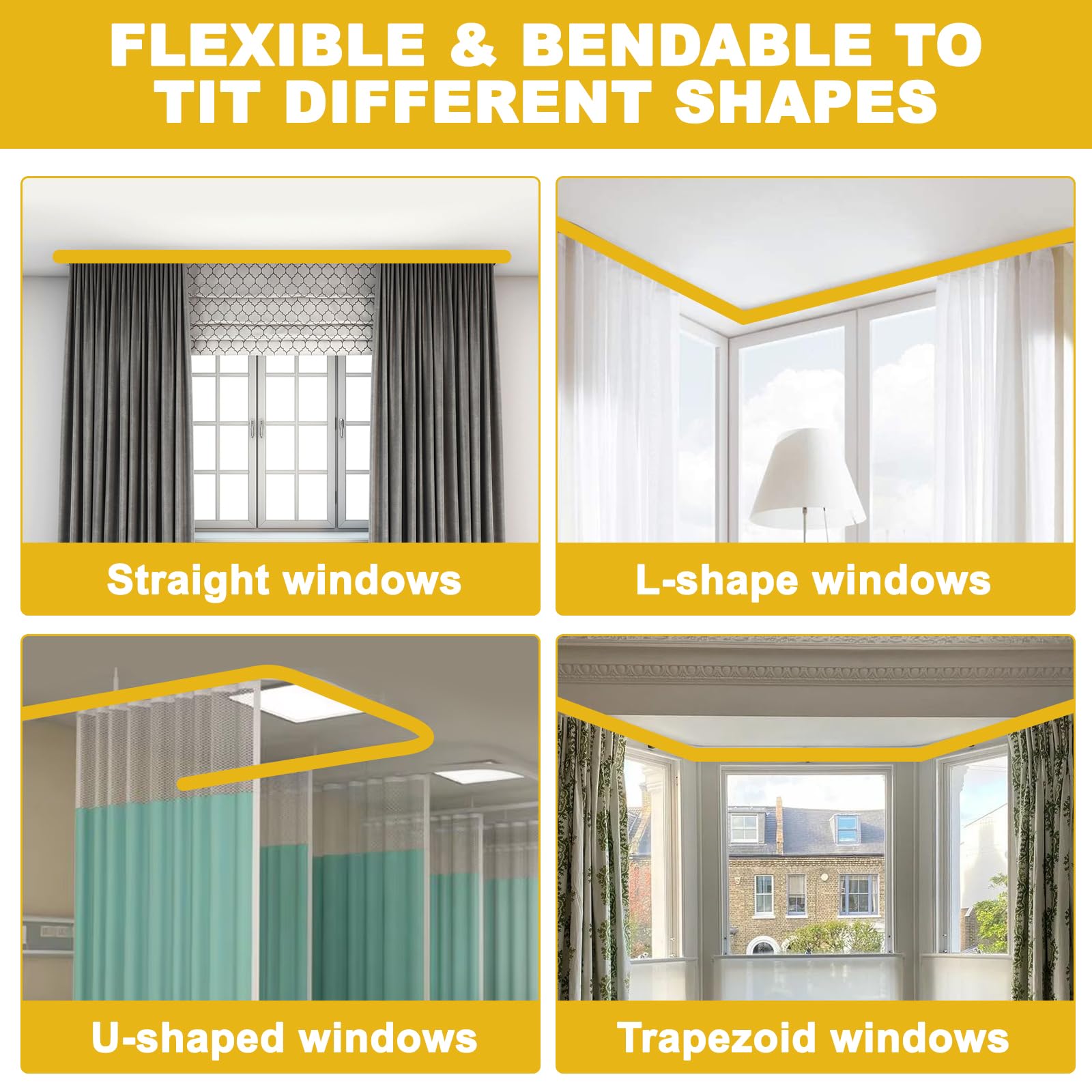 AROMUJOY Flexibele Plafond-Gordijnrail, 5 Meter/16.4ft Gordijnrail voor Plafondmontage met Stille Rollen, Gebogene Plafondrail, Plafondgordijnrail voor Raamgordijnen, Douchegordijn, Ziekenhuis