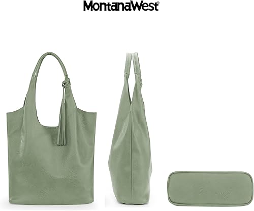 Vista 3 de Montana West Bolsos estilo hobo holgados para mujer, bolsos de hombro suaves de diseñador para mujer, bolso de mano con asa superior