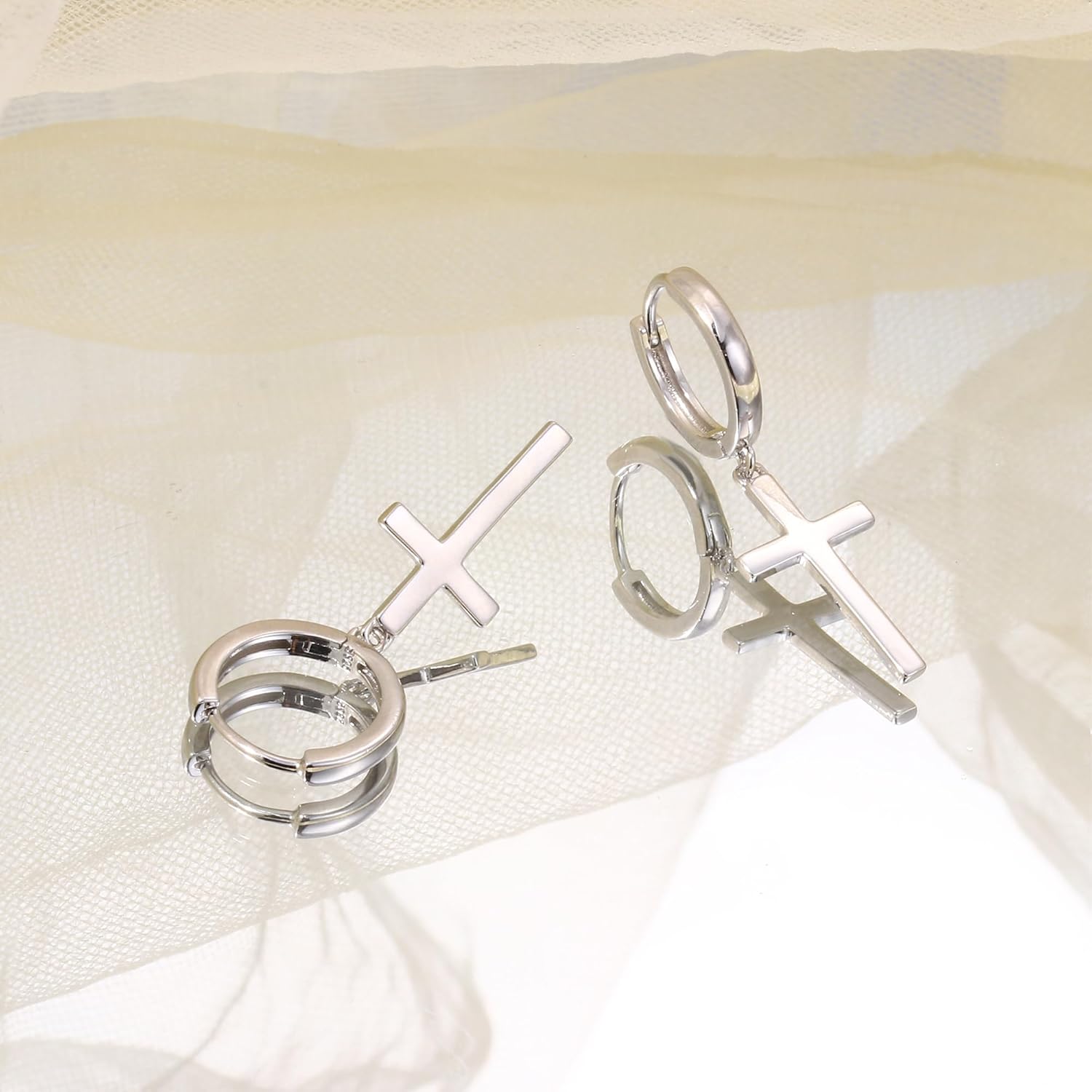 MILACOLATO 925 Sterling Silver Hoop Earrings for Women 18K Gold/Rhodium Plated Drop Dangle Hoop Earrings with Charms Cross Spike Moon Star Paperclip Link Statement Earrings Convertible Link Huggie Earrings Hypoallergenic