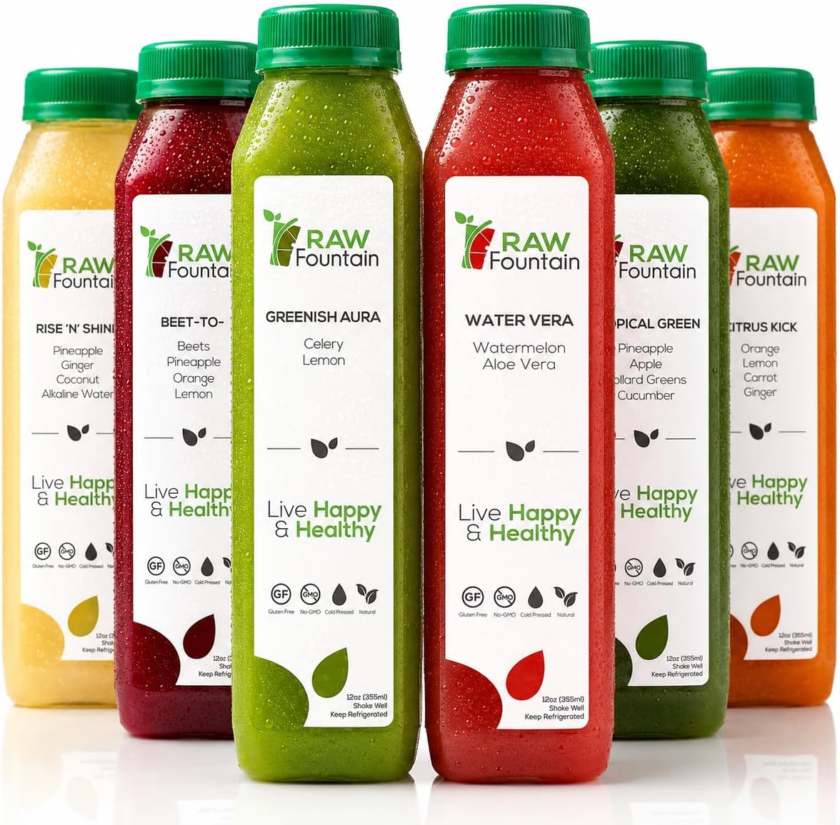 1 Day Juice Cleanse by Raw Fountain, Tropical Flavors, All Natural Raw, Cold Pressed Fruit and Vegetable Juices, Detox Cleanse, Kosher, Vegan, NO Sugar Added, 6 Bottles 12oz