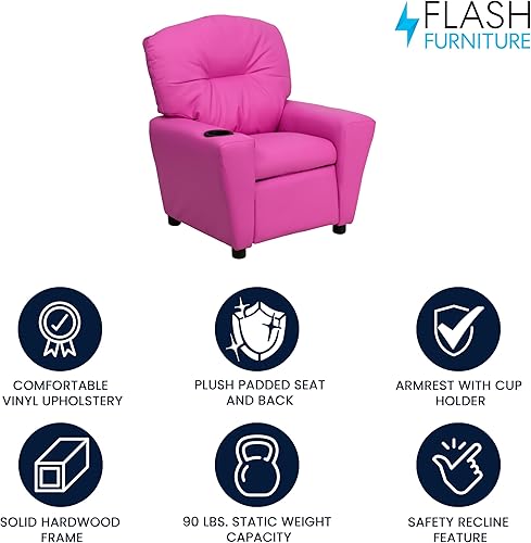 Miniatura 61 de Flash Furniture Chandler LeatherSoft - Silla reclinable para niños con portavasos y reclinable de seguridad, silla reclinable contemporánea para