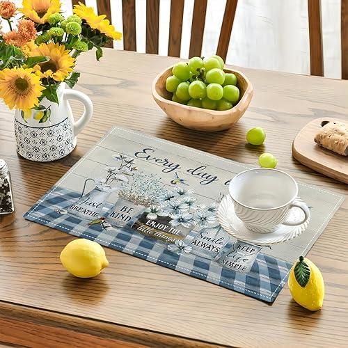 Miniatura 2 de Juego de 4 manteles individuales de flores de primavera de granja de todos los días es un regalo, manteles individuales rústicos florales de doble
