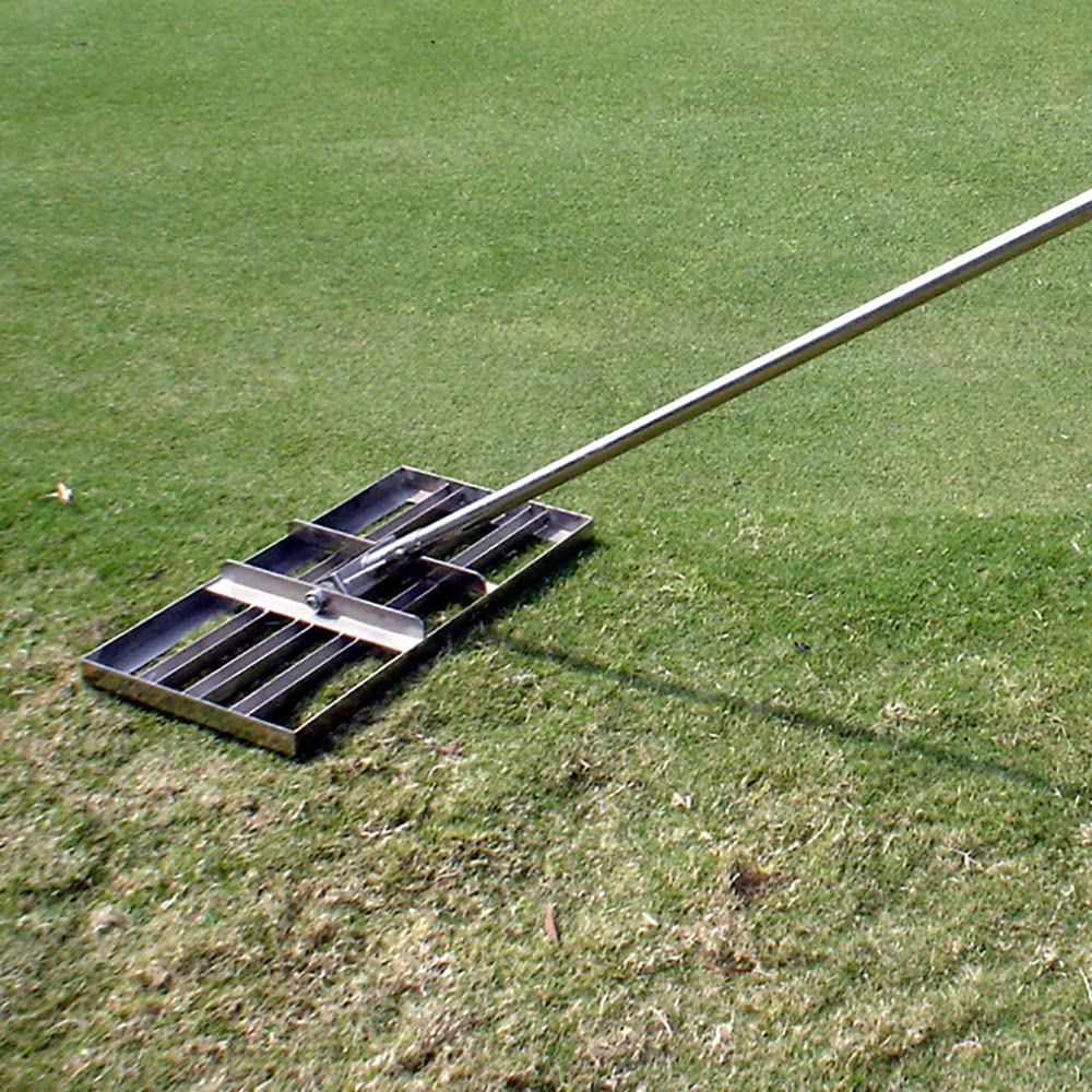 Rastrello livellatore per Prato in Acciaio Inox con Manico, Lunghezza 1,37 m, Ideale per Giardini, campi da Golf.