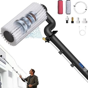 79 Electric Car Wash Brush with Long Handle, Brush for Cleaning RV | with Water-Fed Pole, Scratch-Free Soft Bristles Car Wash Mop Kit, Complete Car Cleaning Kit for Car Truck RV Boat