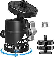 Vista 1 de Ailight Mini cabeza de bola, cabezal de trípode panorámico de 360°, adaptador de tornillo universal de 1/4 a 3/8 pulgadas, soporte de trípode