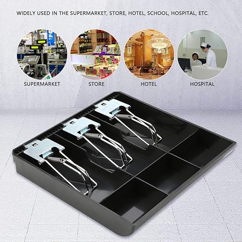 Miniatura 7 de Bandeja de inserción de caja registradora ABS 3 billetes 3 monedas caja de almacenamiento de dinero con clip de metal (negro)