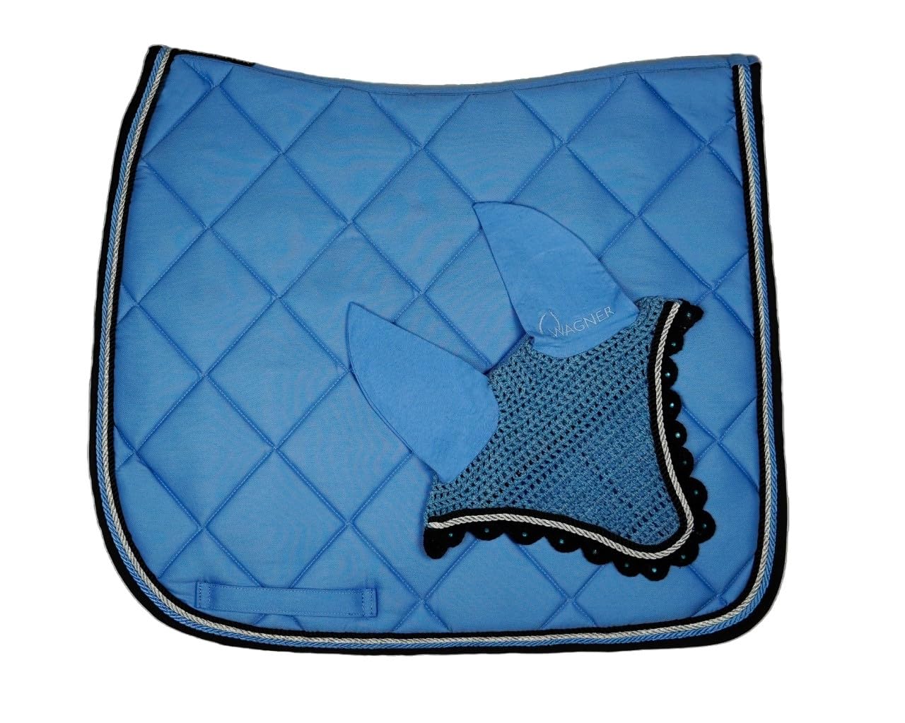 Wagner-Germany DR Schabracke mit Fliegenhaube und Strass-Steinen Babyblau