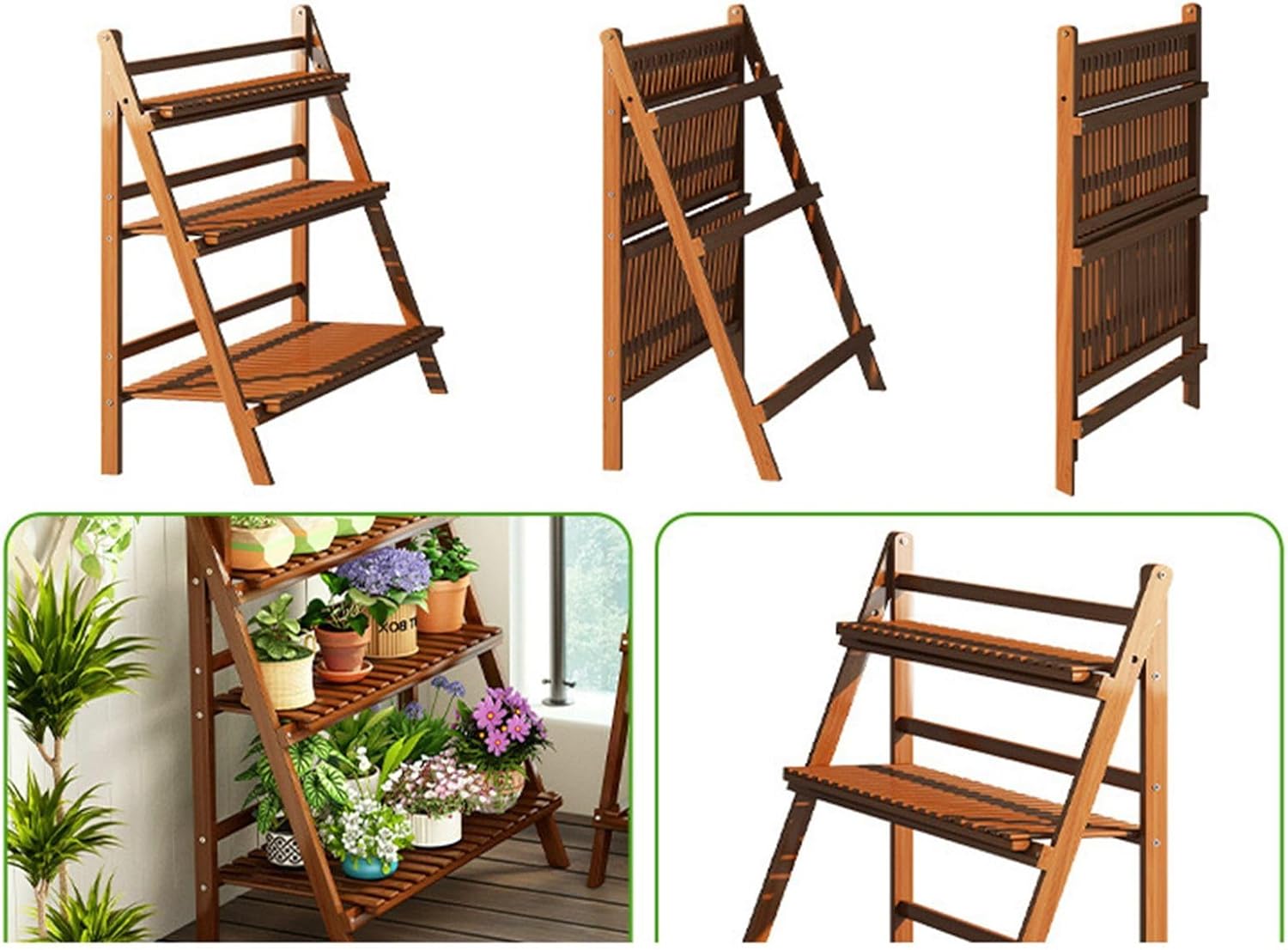 フラワースタンド ガーデンラック 園芸 鉢スタンド 折り畳み 竹 ハシゴ フラワーラック 室内 置物ラック ワンサイズ サボテン 多