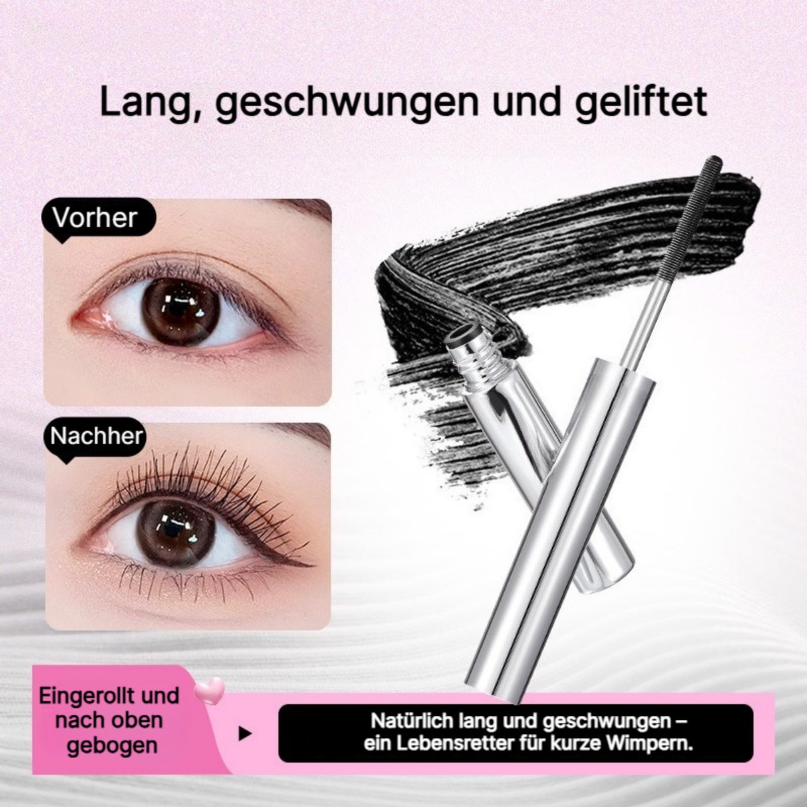 Iron Eye Mascara – 0,5mm Metallbürste, wasserfest, wischfest, mit Vitamin E für gepflegte Wimpern, klumpenfrei (2 Artikel)