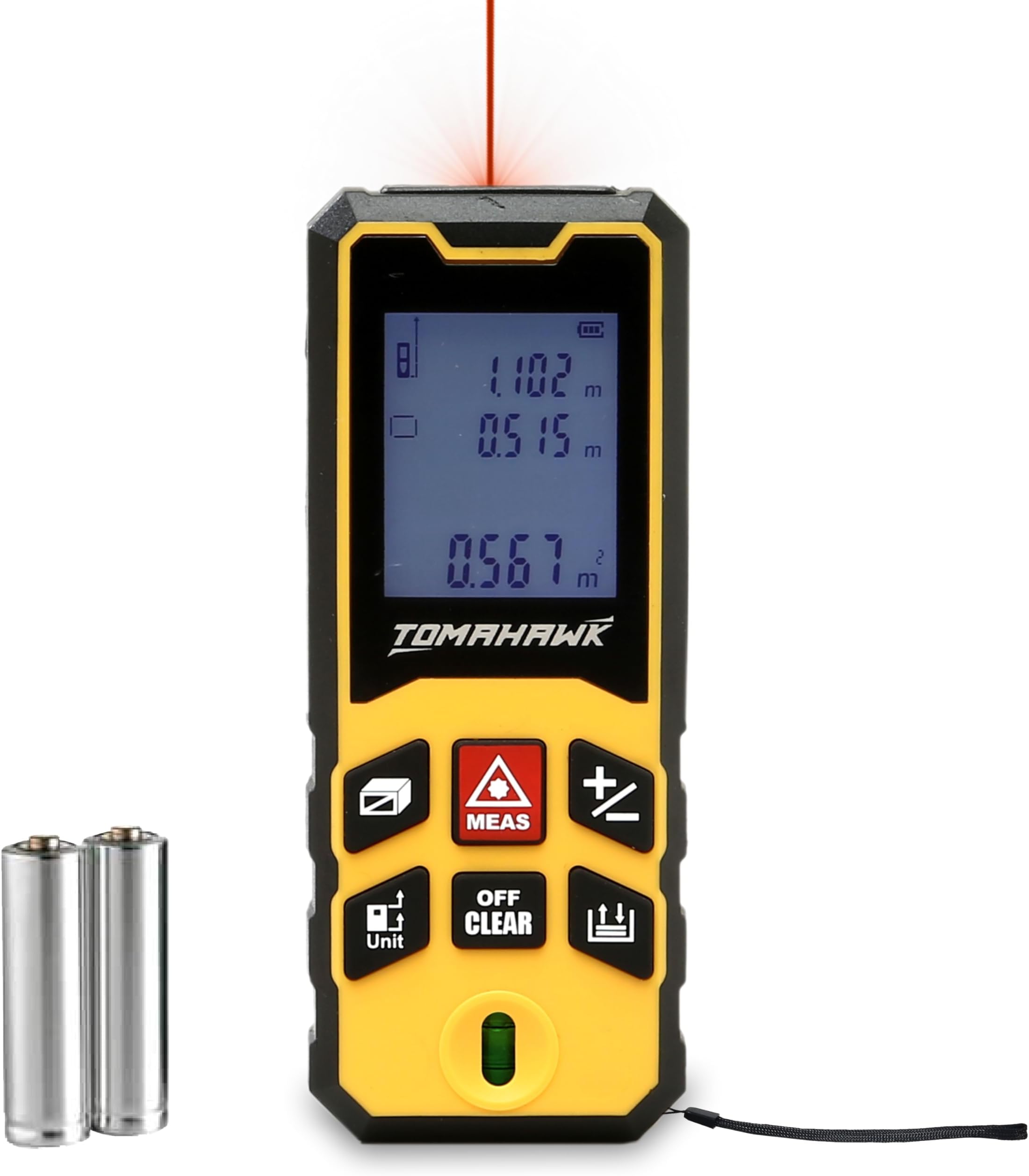 TOMAHAWK® TLM-O-40 Laser Distance Meter Measurer 131Ft/40M with Area, Volume and Pythagoras Measurement - Water and Dust Resistant Laser Measuring Device with Backlit LCD, Battery Included