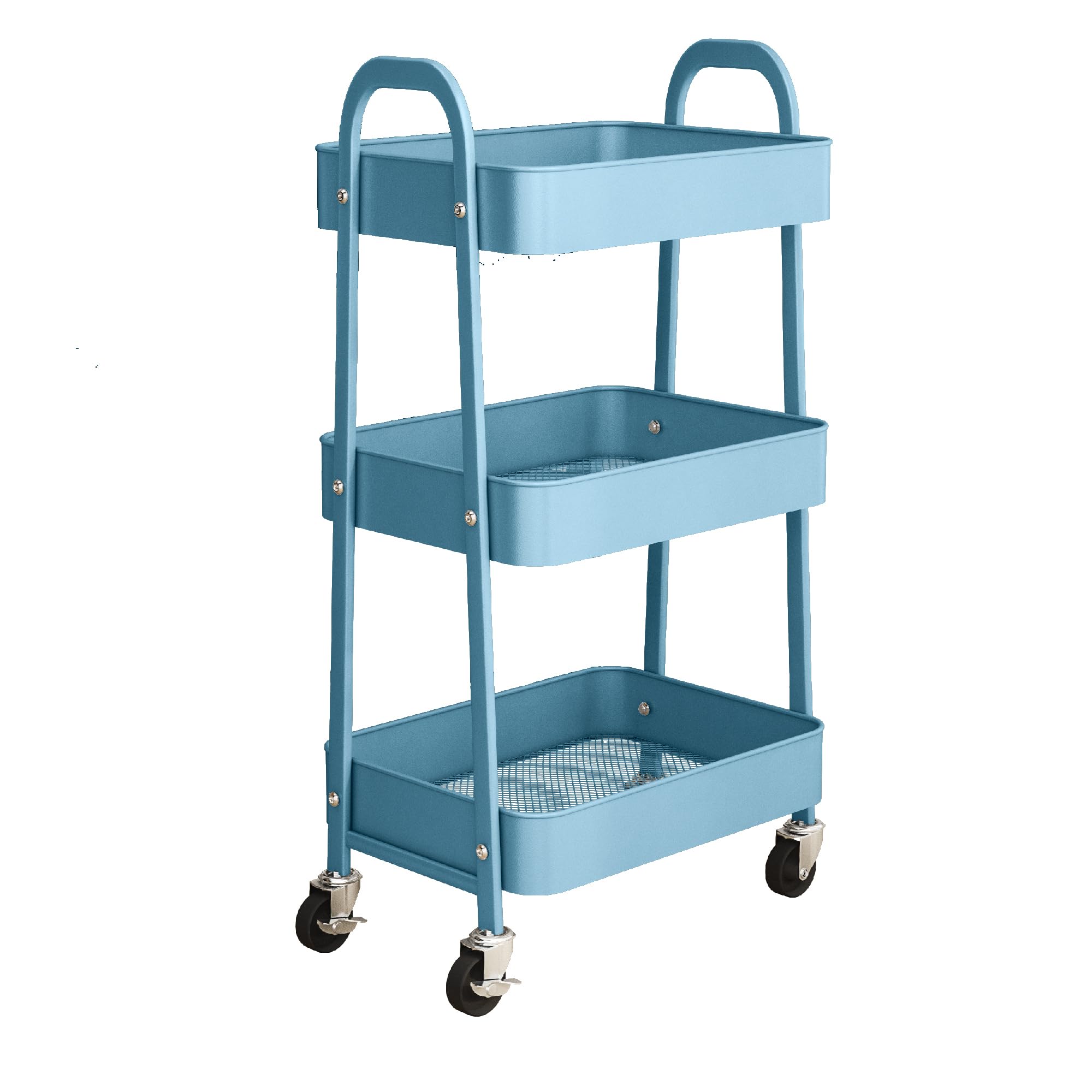 simpa 3 Tier Metal Multipurpose Wheeled Storage Tray Cart - BLUE 78.5cm (H) x 46cm (W) x 30.5cm (D)