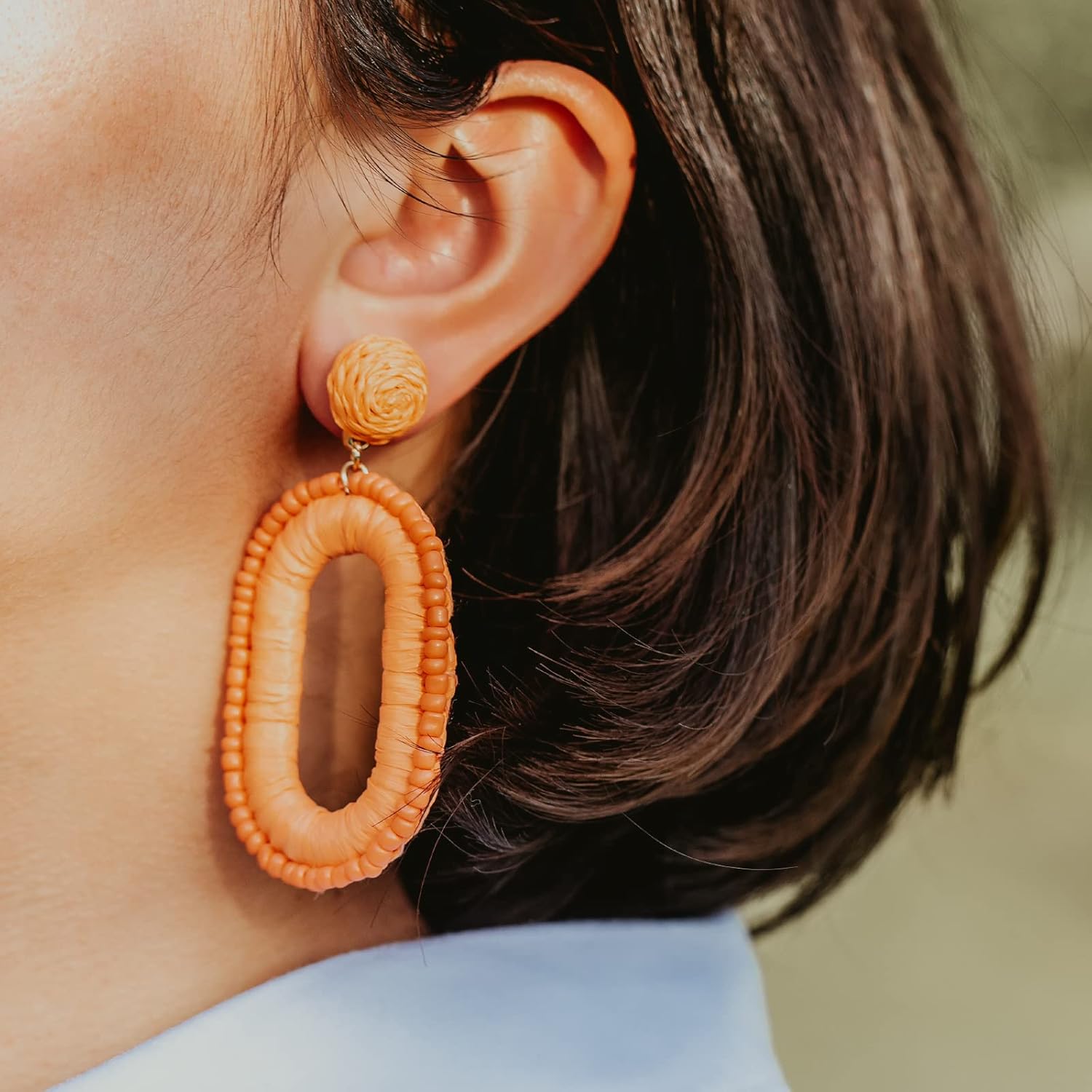Beaded Raffia Boho Earrings - Cute Seed Bead Square Drop Dangle Earrings for Summer - Image 7