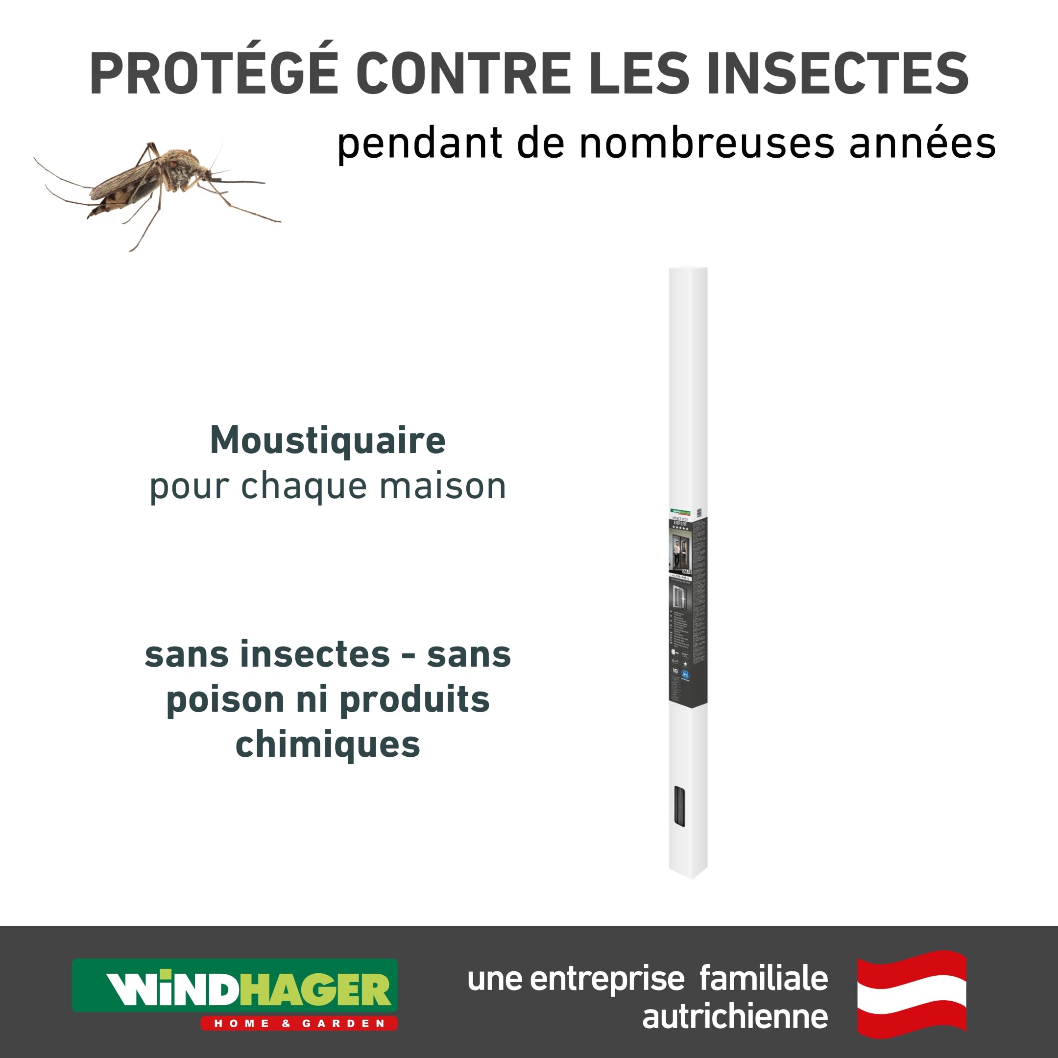 Windhager Moustiquaire porte plissée 240 x 240 cm, rideau anti-insectes moustiques, installation facile sans perçage, passage libre pour porte balcon ou terrasse, blanc, 03959