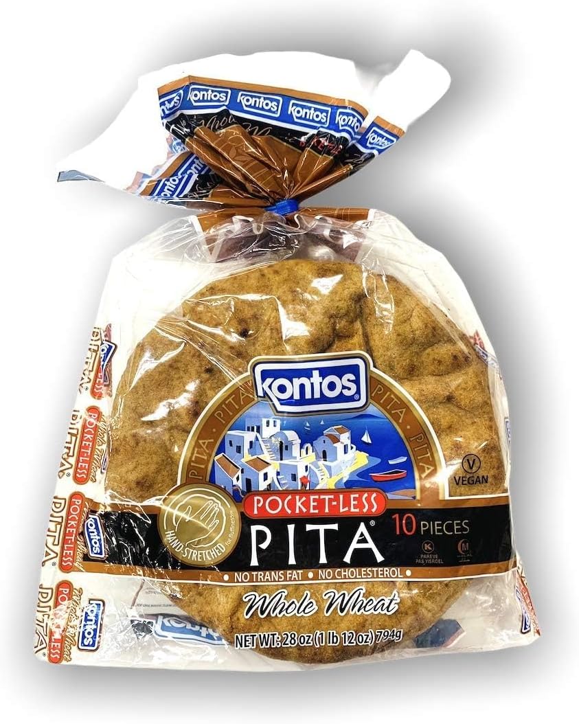 Kontos Bakery, Whole Wheat Smart Pockets Pita Bread, Low Sodium, Low Calorie, Naturally Vegan, Cholesterol Free ( 28oz, 10 Pita Breads Total)