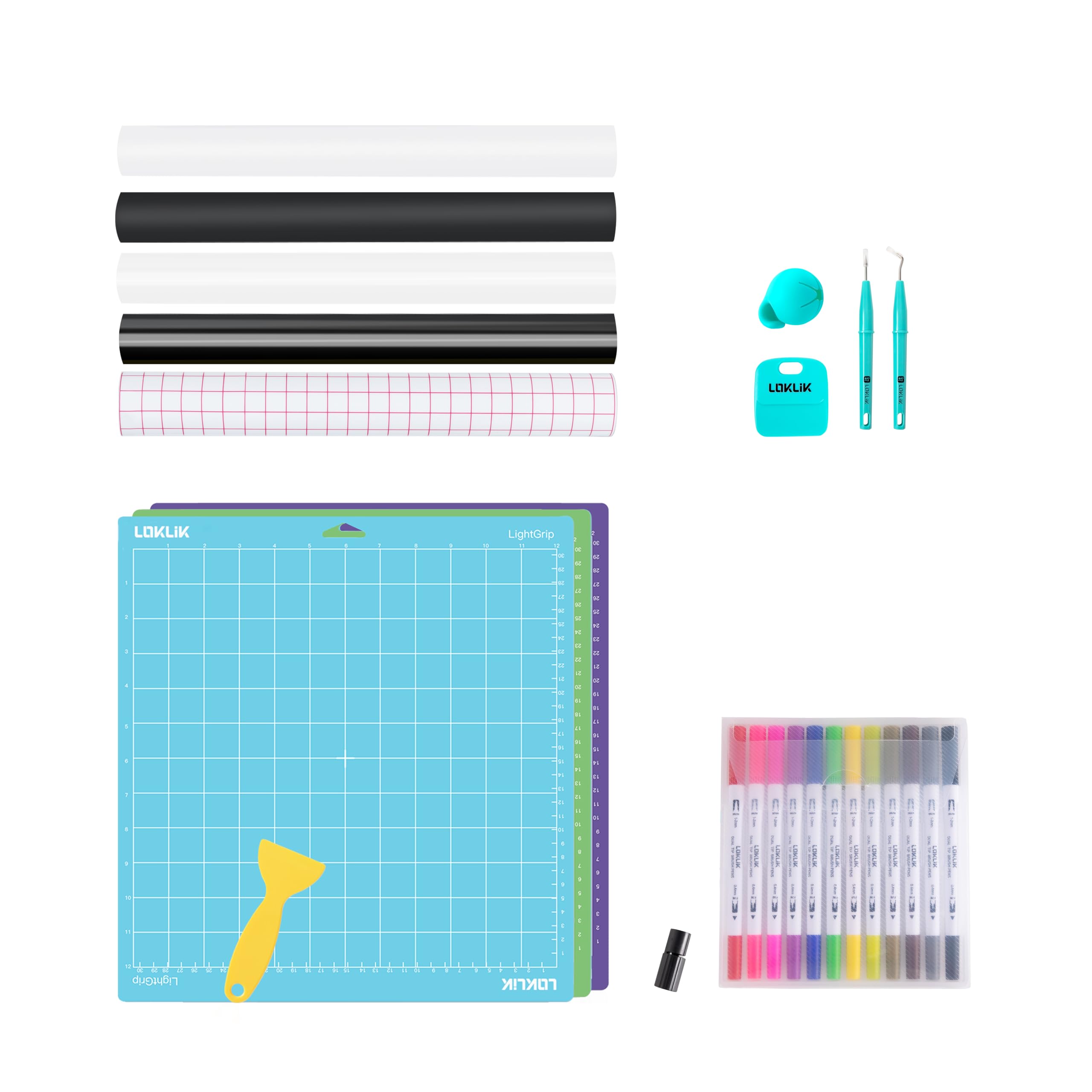 LOKLIK Vinyl and Tool Starter Bundle - HTV, Adhesive Vinyl, Transfer Tape