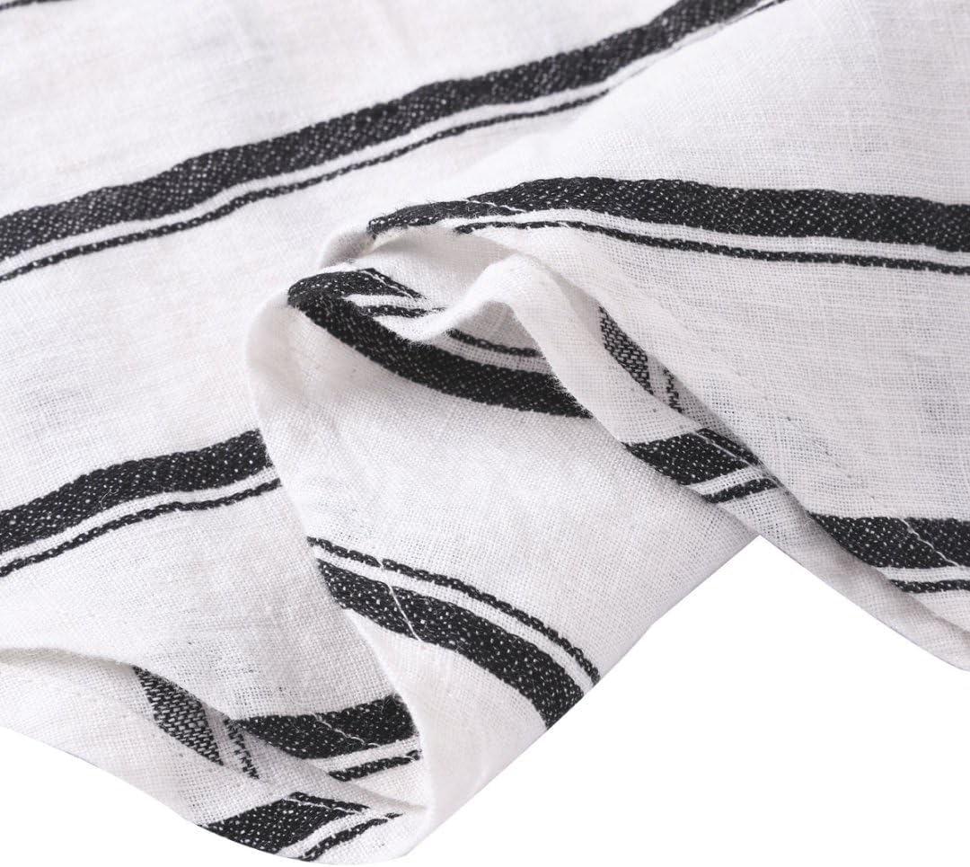 Amazhiyu Women's 100% Linen Stripes A-Line Flowy Halter Mini Dress with Scrunchie - Image 4