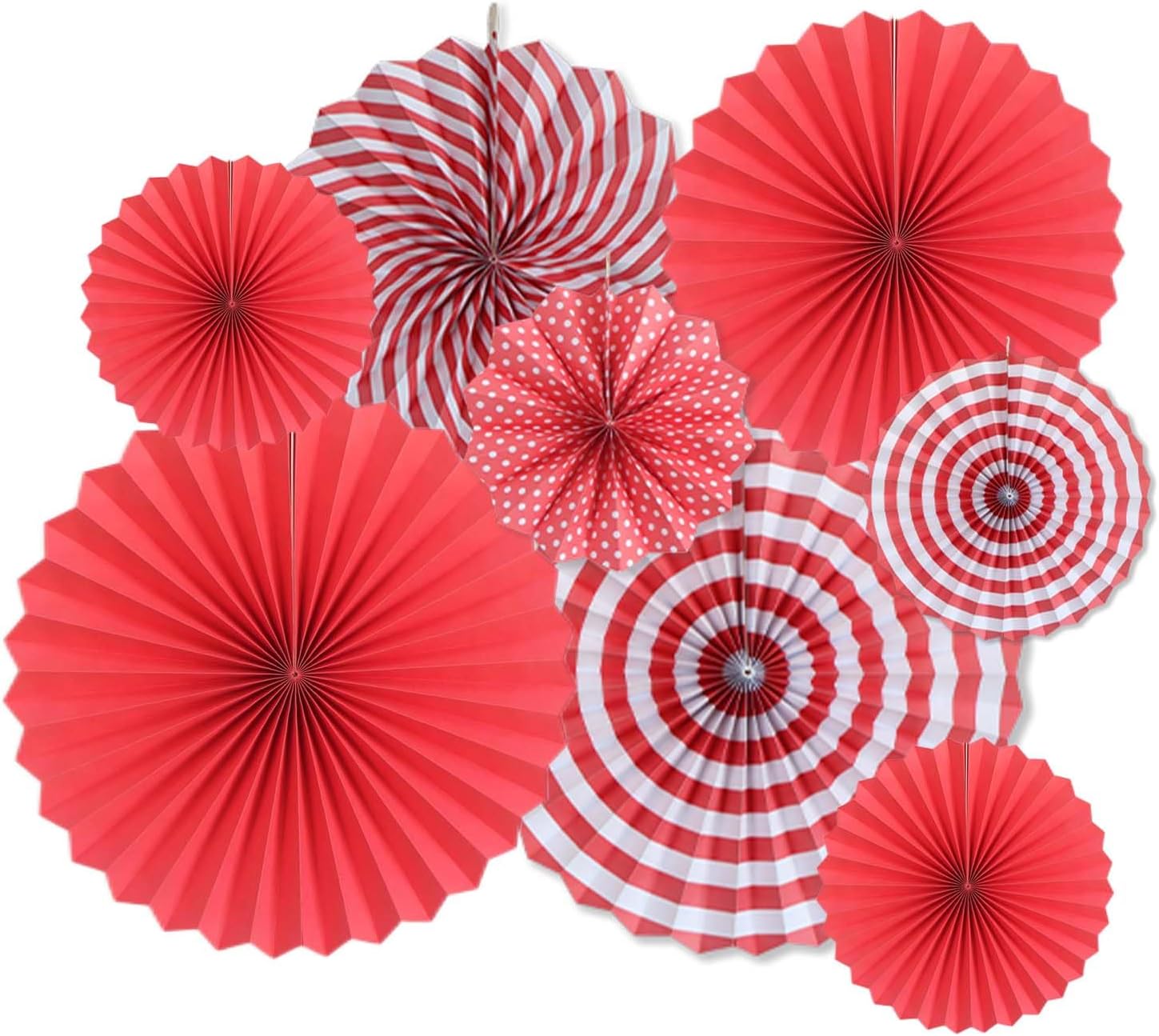 Red Party Deocations Hanging Round Paper Fan Decoration Set 8Pcs