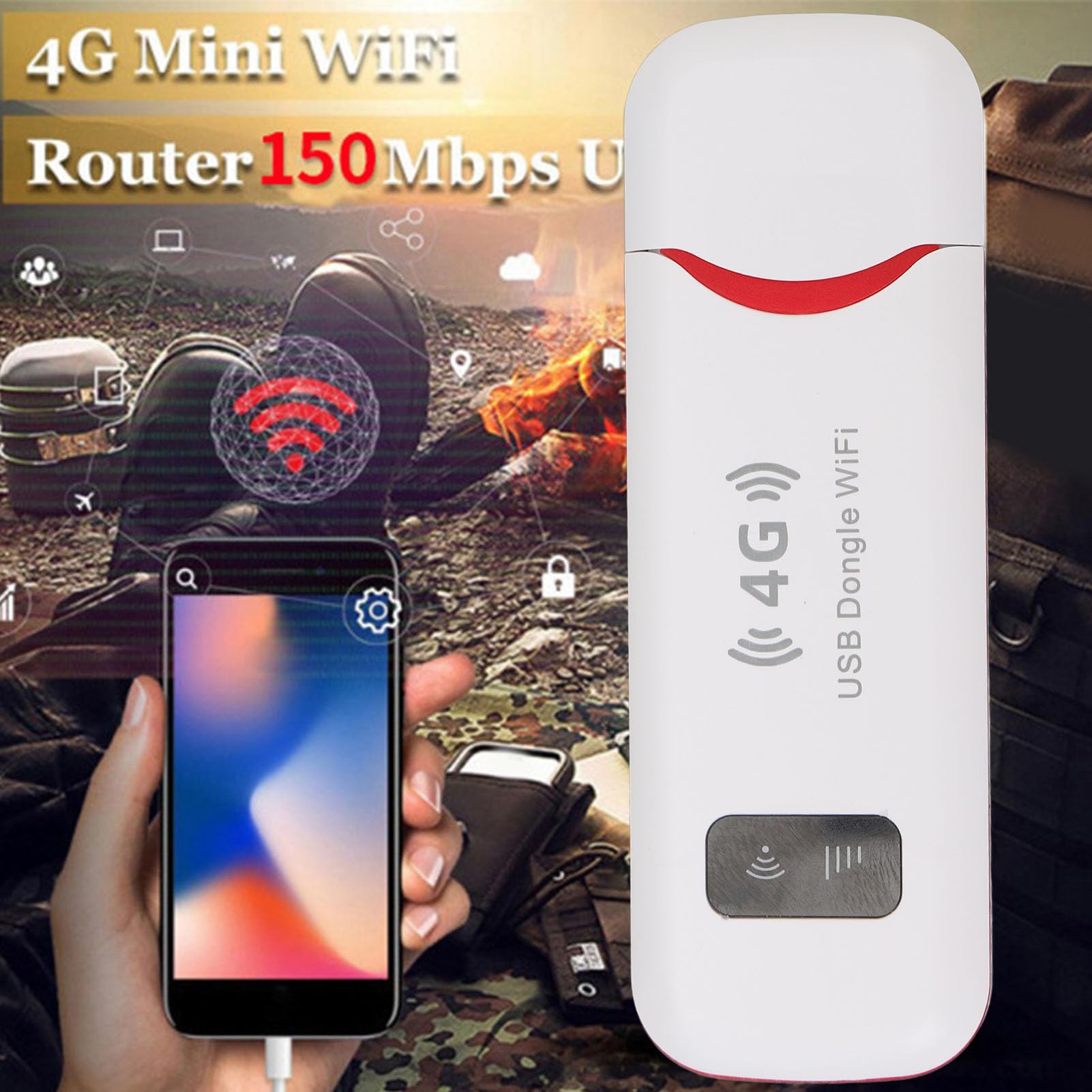 VBESTLIFE Módem USB 4G LTE, Enrutador de Punto de Acceso Móvil Inalámbrico Portátil de 150 Mbps con Ranura para Tarjeta SIM, Compatible con 10 Usuarios para Viajes en Europa, Asia,