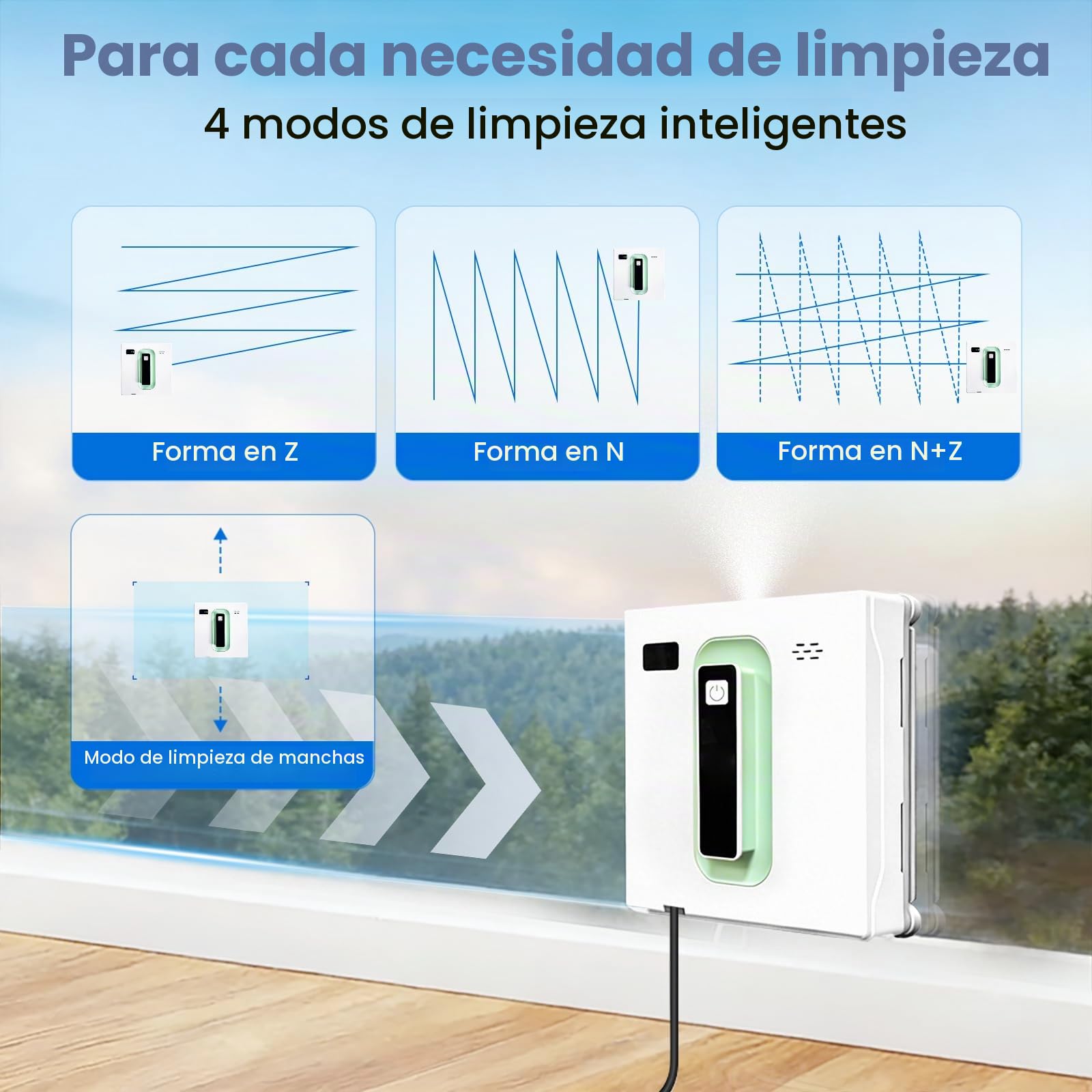Robot de limpieza de ventanas, robot limpiador de ventanas cuadrado con motor sin escobillas, chorro de agua dual ultrafino, limpiador inteligente con batería UPS de 650 mAh, aplicación