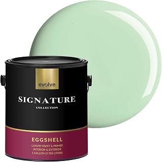 EVOLVE Signature Collection Luxury Interior Paint & Primer, Eggshell Sheen (Glass Green), 1 Gallon – Premium One-Coat Coverage, Low VOC, Low Odor, Washable Finish for Walls, Ceilings & Trim