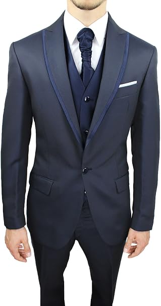 FB CLASS Abito da Sposo Completo Uomo Sartoriale Blu Notte Vestito Gilet e  Cravatta 100% Made in Italy (48) : Amazon.it: Abbigliamento