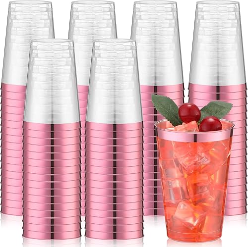 Patelai 100 vasos desechables de plástico con borde de 12 onzas, vasos de plástico transparentes desechables para boda, fiestas, cumpleaños, vino,