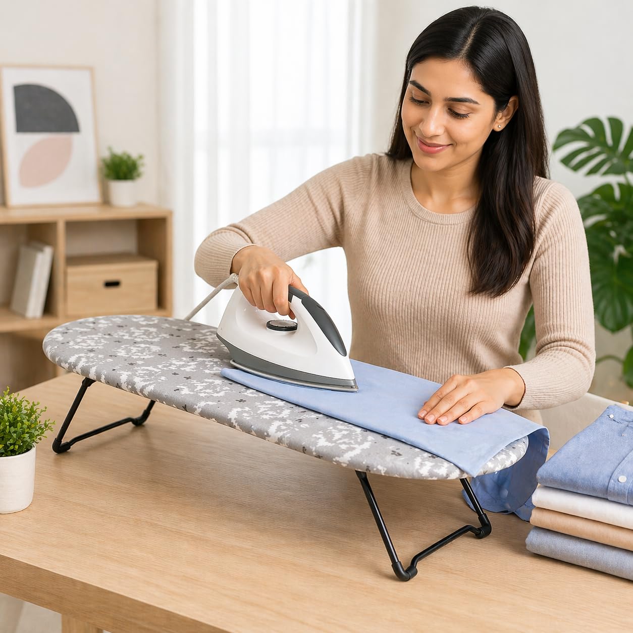 Mivu Comfy Press Mini Pro Ironing Board | Compact & Foldable Tabletop Ironing Board | Washable Cotton Cover | 3mm Foam Pad | Ideal for Small Spaces & Travel | Steel Frame | Grey, (73 X 31 cm)-image-20