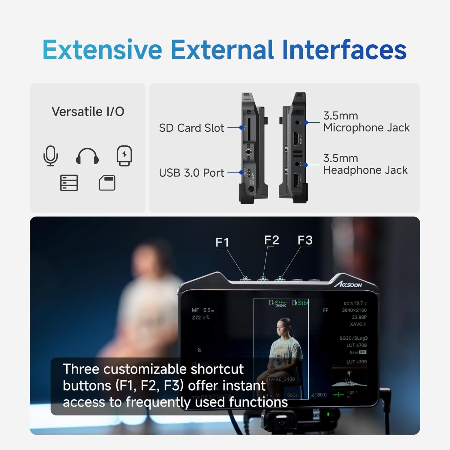 Accsoon CineView M7 Camera Field Monitor 7inch 4K60 HDMI/3G-SDI with Camera Control, 1920x1080 with 3D LUT/Livestreaming/Focus Peaking & IPS Touch Screen Director Monitor for Filmmaking