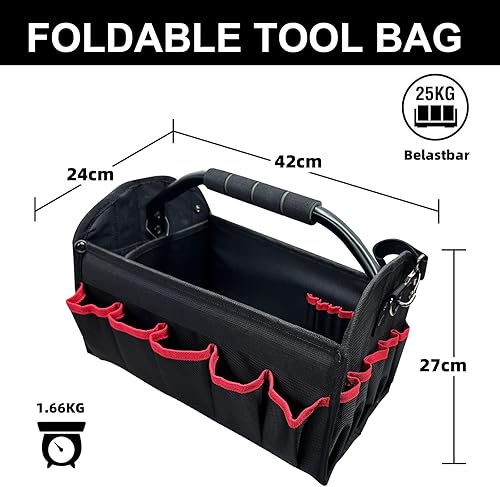 Miniatura 6 de Bolsa de herramientas de 16 pulgadas, bolsa de herramientas plegable con parte superior abierta, impermeable 1680D y resistente al desgaste, 26