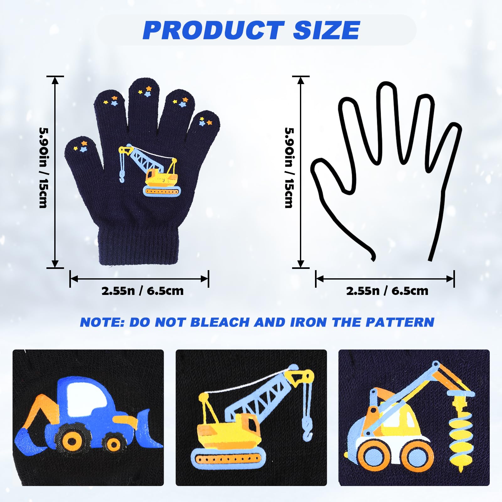 QKURT Guantes Mágicos Infantiles de Invierno Térmicos Dedos Completos para Niños Dinosaurios Excavadoras