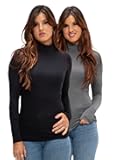 Womens 2 Pack Long Sleeve Mock Turtleneck Stretch Fitted Thermal Underlayer Shirts