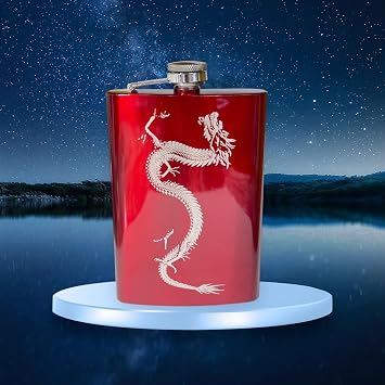 8oz RED Chinese Dragon Flask