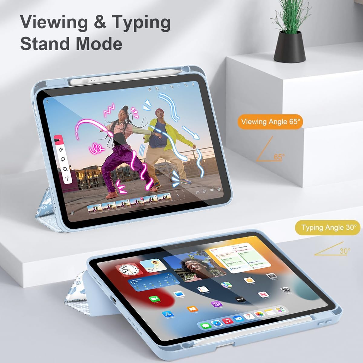 Tuiklol Case for iPad 11 inch (A16 Chip) 2025 Gen 11th / iPad 10.9 inch 2022 10th Gen, Buit in Pencil Holder with Shockproof Cover Clear Transparent Back Shell Auto Wake/Sleep, Patchwork Floral - Image 6