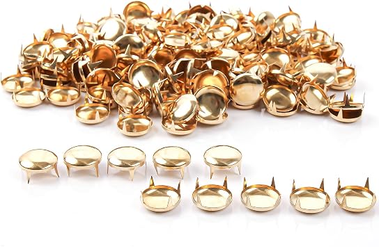 200Pcs 9mm Gold Round Dome Studs Nailhead Rivets for Punk Rock DIY Leather Craft, Clothes, Bags, Shoes, Bracelets