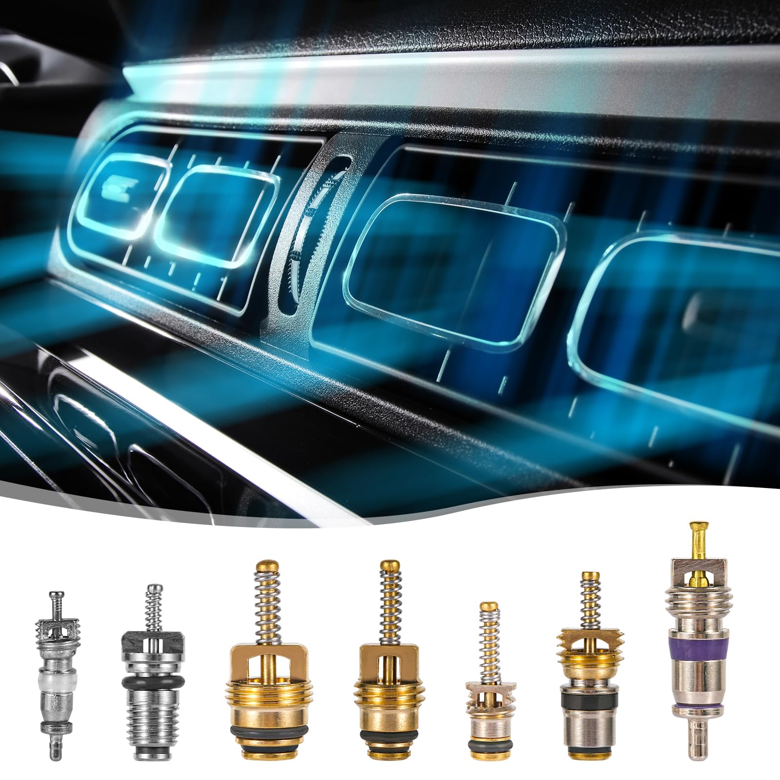 PEUTIER 40 Pzs Kit de Núcleo de Válvula de AC, Núcleo de Válvula de Aire Acondicionado de Coche con Herramienta de Desmontaje Kit de Válvula Schrader A/C R12 R134a para la Mayoría de los Coches