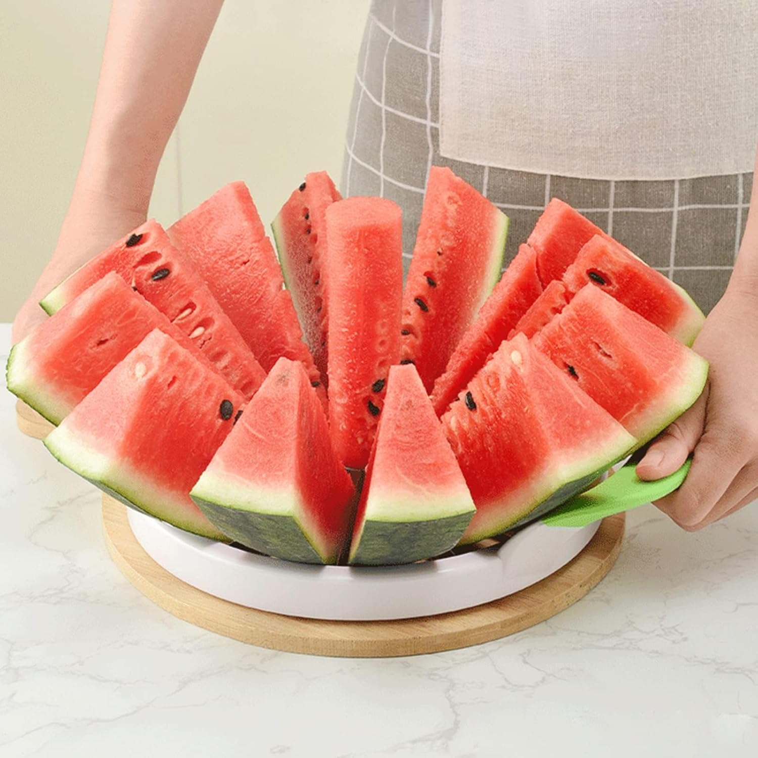 Extra Large Watermelon Slicer Cutter Comfort Silicone Handle,Home Stainless Steel Round Fruit Vegetable Slicer Cutter Peeler Corer Server for Cantaloup Melon,Pineapple,Honeydew,Get 12,As Seen
